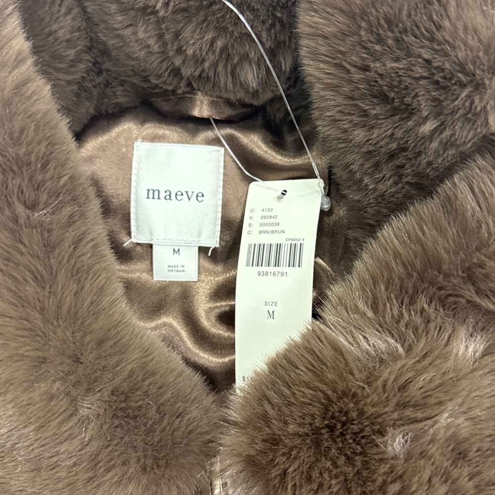 NWT Anthropologie Maeve Cropped Faux-Fur Coat Size M Brown Jacket NEW - Picture 3 of 11